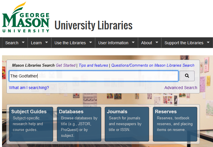 Libraries homepage highlighting Mason Search