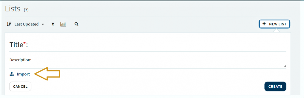 Screenshot of Leganto showing how to import a new list