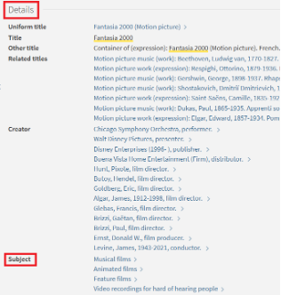 Mason Libraries item record with Details section and Subject sub-section called out
