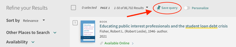 Save Query button called out