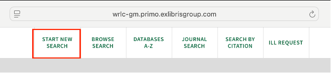 toolbar with Start New Search button called out