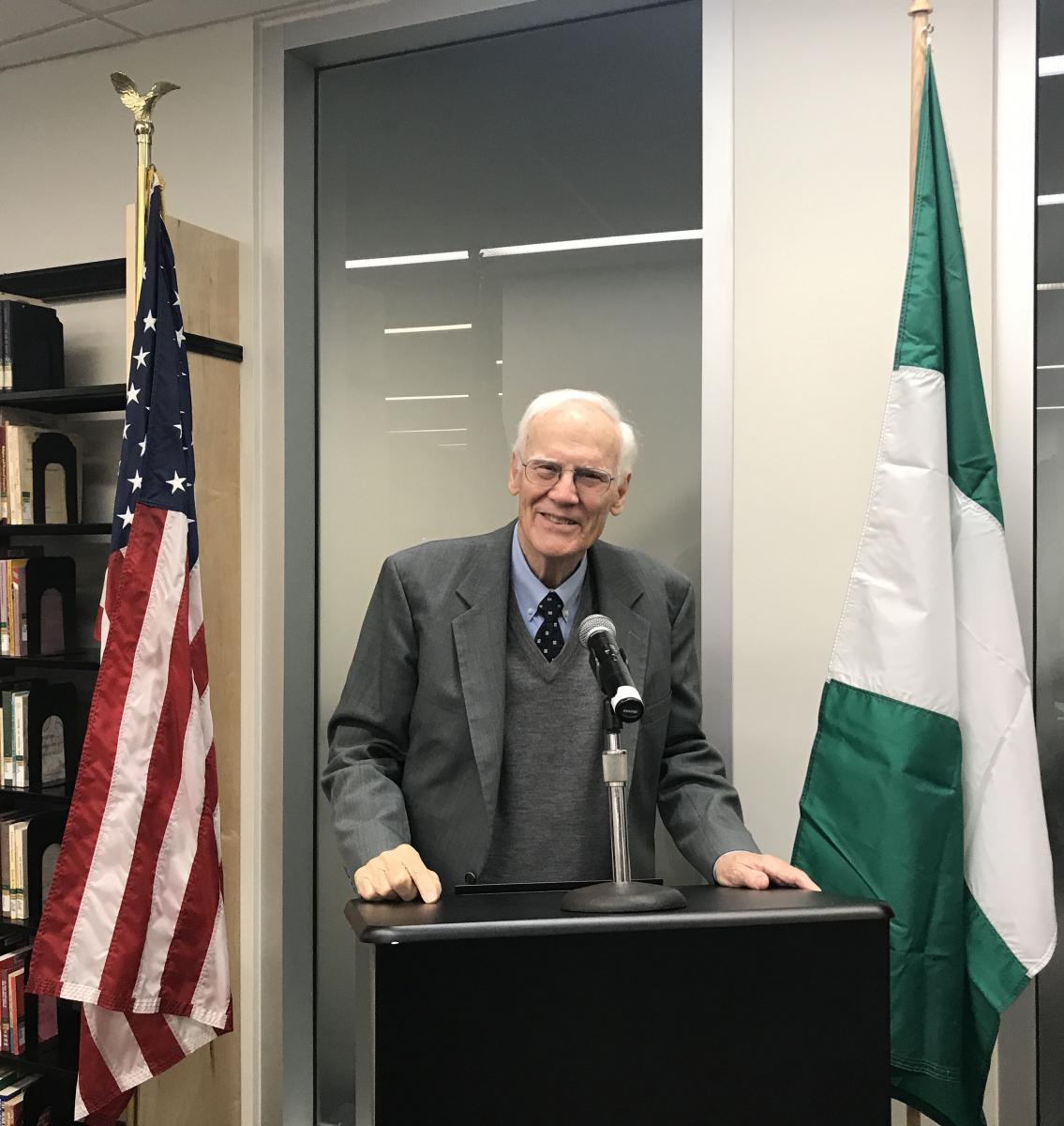 John Paden at the dedication of the John N. Paden Nigerian/African Collection